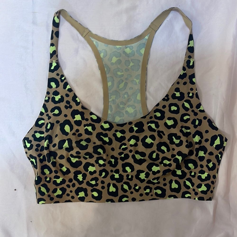athletic workout bra, color: black,tan,bright green, brand: walmart, size: WS